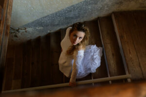 Mariée, mariage, escalier